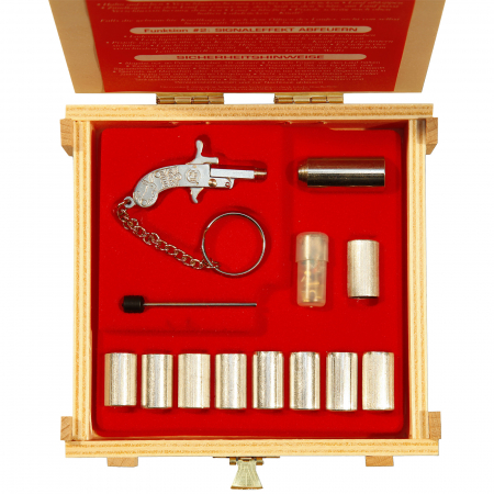 BERLOQUE Pistole Signalset – 24-Karat vergoldet, Holzkassette