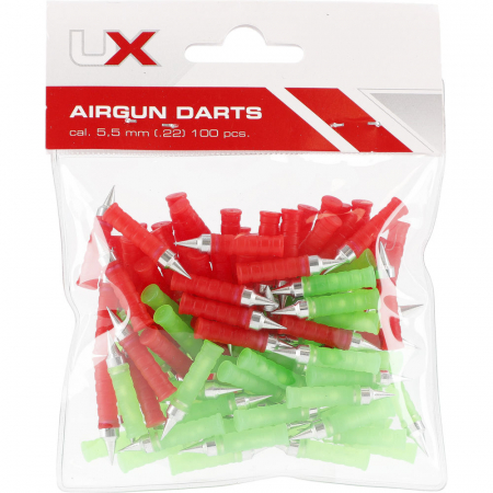 UX Airgun Darts 5,5 mm (.22) – Federbolzen, 100 Stück, rot/grün gemischt