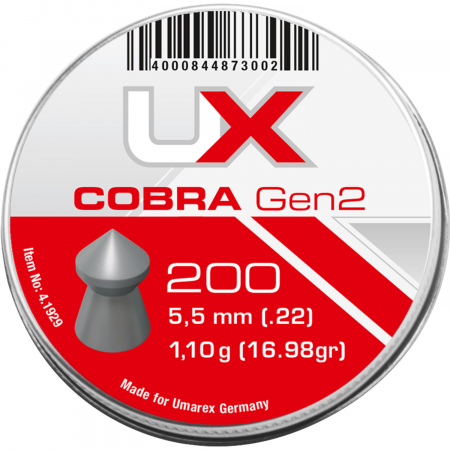 UX Cobra Diabolos Gen2 5,5 mm (.22) – Spitzkopf, 1,10 g, 200 Stück