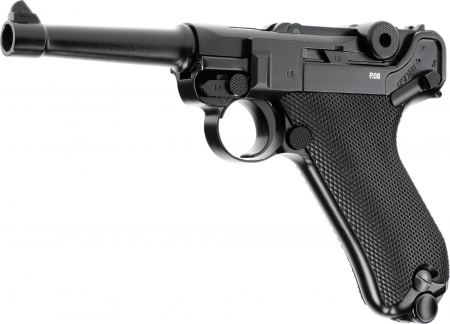 P08 CO₂-Luftpistole 4,5 mm BB – Vollmetall, Blowback, brüniert