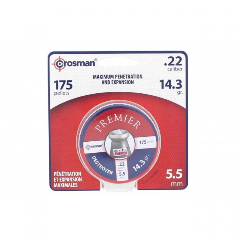 Crosman Destroyer Premier Diabolos 5,5 mm (.22) – Spitzkopf, 0,93 g / 14,3 gr, 175 Stück