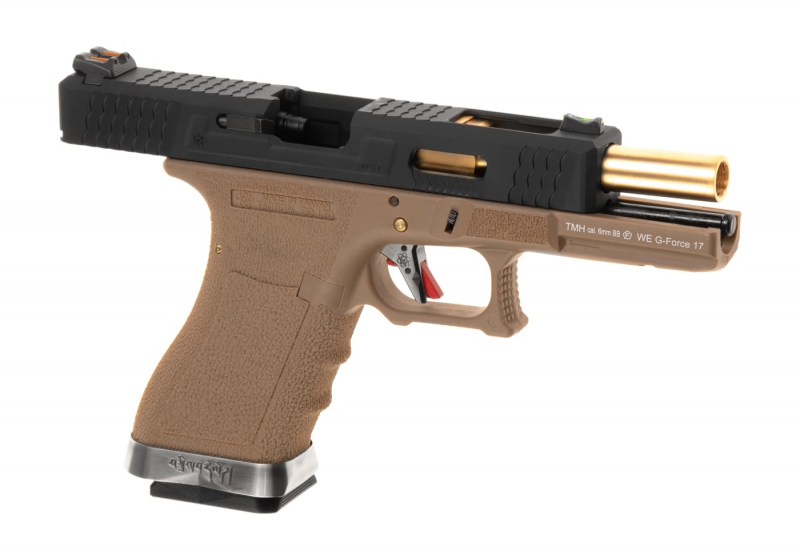 WE G-Force 17 BK Gold Barrel Metal Version GBB Airsoft Pistole Gas 6 mm BB – Desert – Ansicht 3