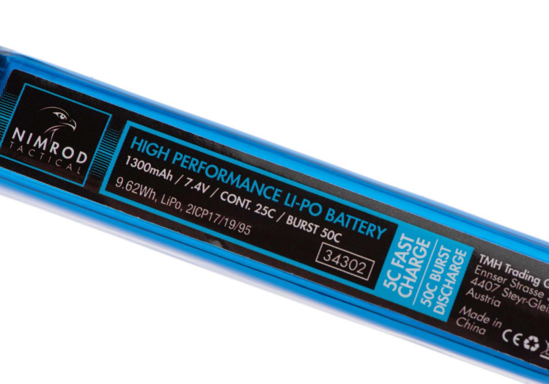 7,4V 1300 mAh Li-Po 25C Buffer Tube Type T-Plug (20,4 x 2,7 x 1,6 cm)