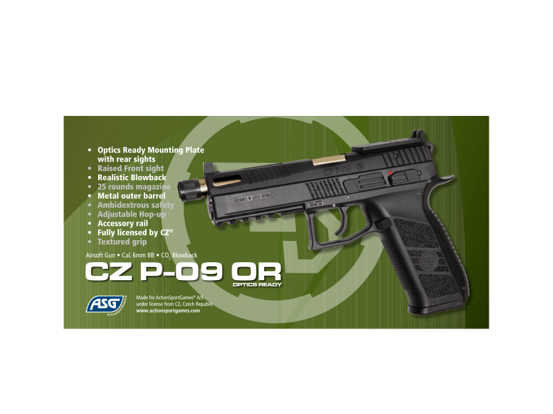 CZ P-09 Optic Ready Airsoft CO₂ Blowback 6 mm BB – Schwarz – ProLine –