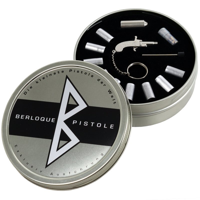 BERLOQUE Pistole Signalset – vernickelt, Metalldose