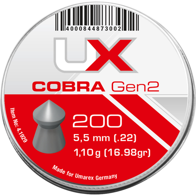 UX Cobra Diabolos Gen2 5,5 mm (.22) – Spitzkopf, 1,10 g, 200 Stück
