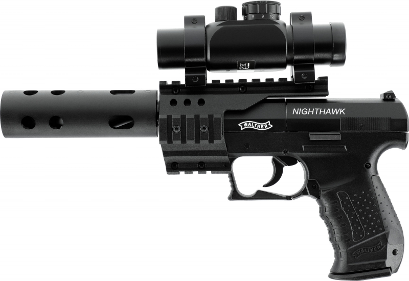 NightHawk CO₂-Luftpistole 4,5 mm Diabolo – Kompensator, RDS1, Brückenmontage