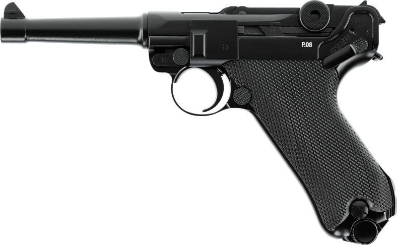 P08 CO₂-Luftpistole 4,5 mm BB – Vollmetall, Blowback, brüniert