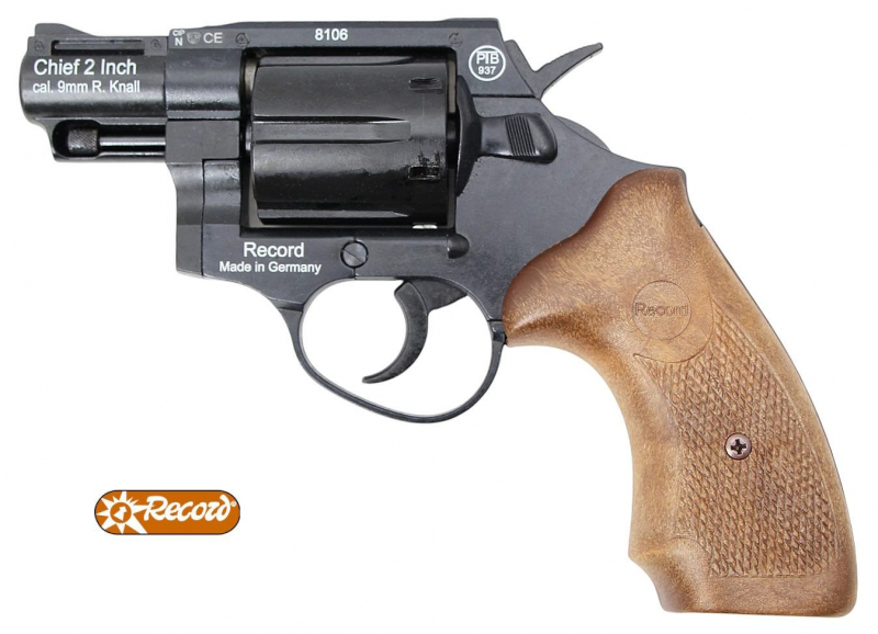 Record Chief Revolver brüniert – 2 Zoll, Holzoptikgriffschalen, 9 mm R.K.