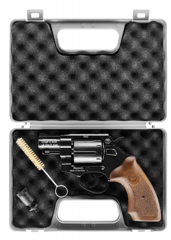 Record Chief Revolver brüniert – 2 Zoll, Holzoptikgriffschalen, 9 mm R.K.