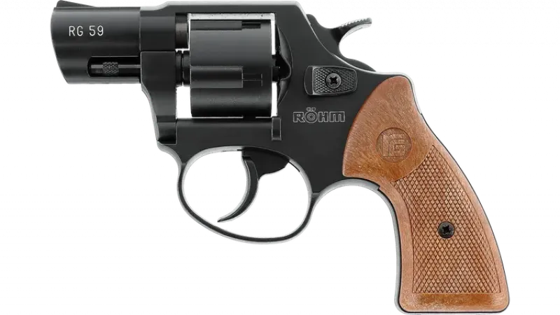 Röhm RG 59 Revolver brüniert – 9 mm R.K., braune Griffschalen