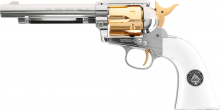 Colt SAA .45 Smoke Wagon CO₂ Revolver 5,5 Zoll – Polished Chrome / Gold, 4,5 mm (.177) Diabolo,  3,0 J